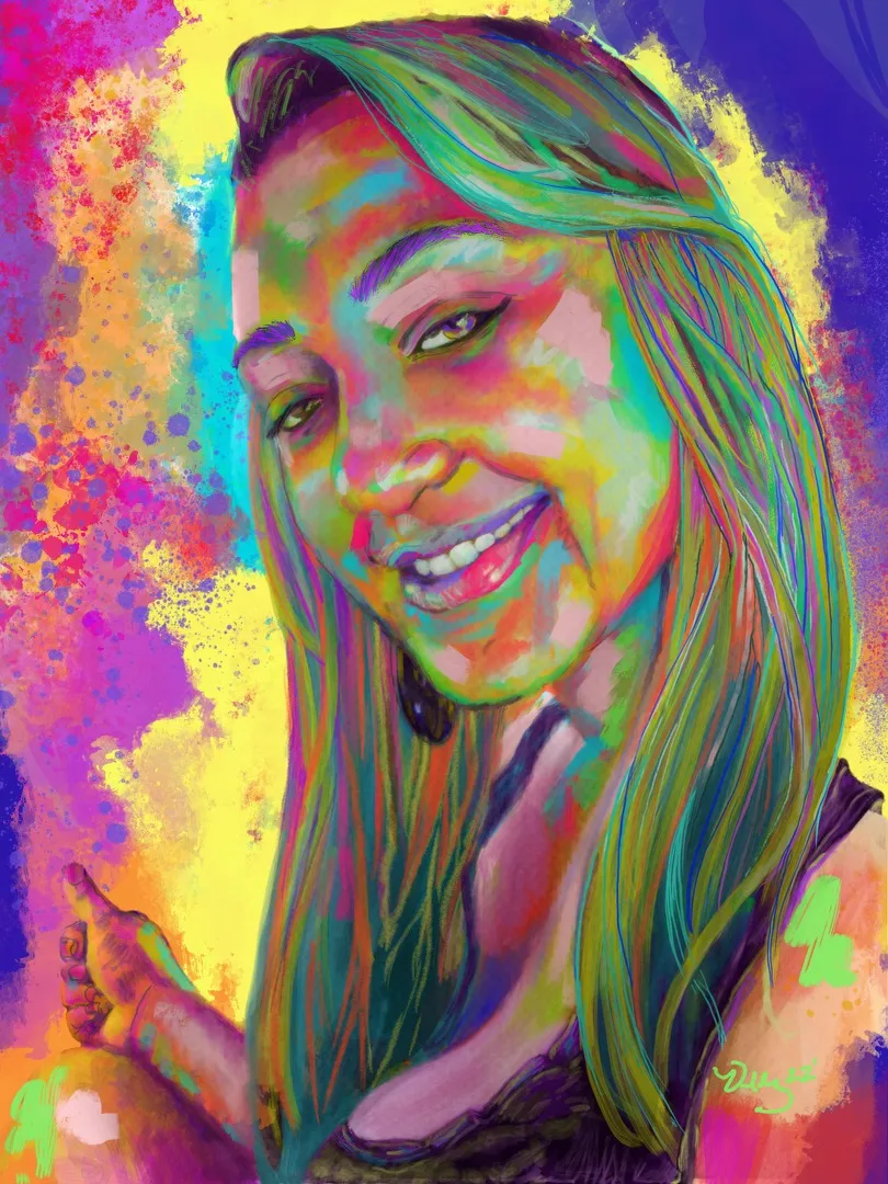 Sammy portrait painting in expressive vibrant style - colorful character study with psychological depth